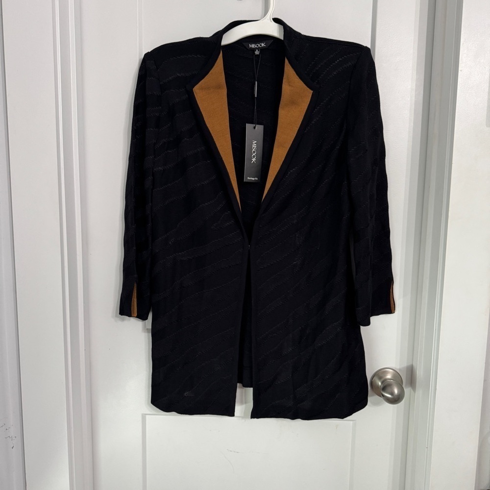 Misook Women's Cardigan Sweater Jacket NWT Black Brown Size Small Office Wear